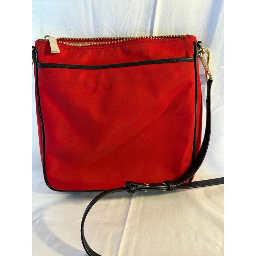 Michael Kors Red Nylon and Black Leather Trim Crossbody Bag Gold Tone‎ Hardware